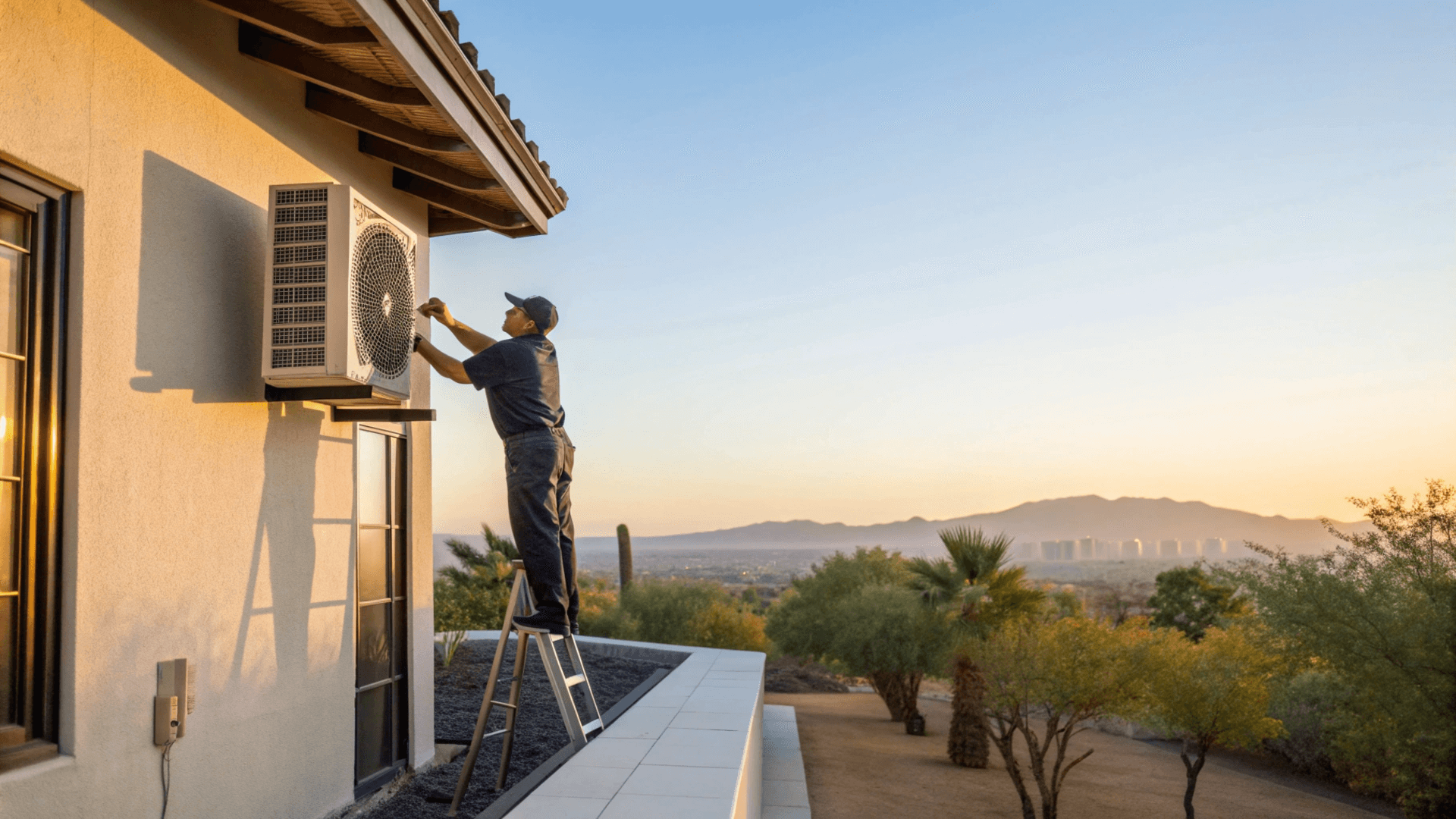 Certified HVAC technician servicing an air conditioning unit in a Phoenix home